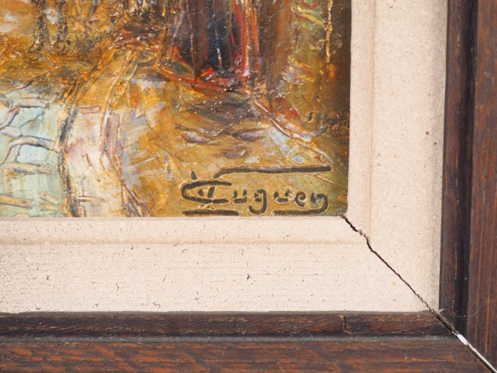 Victor Louis CUGUEN. "Jour de marché à Hérisson dans l'Allier" Huile s