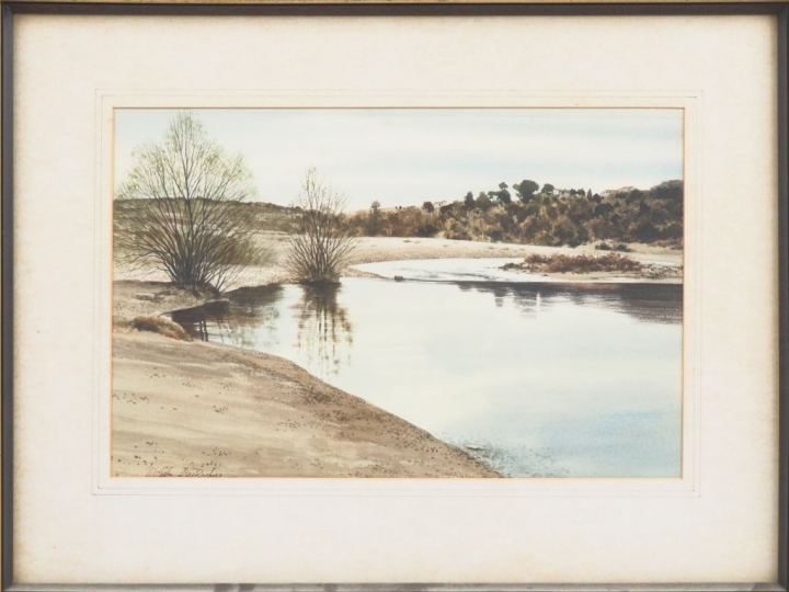 Michel DESROCHERS. "l'Hérault au pont du diable". Aquarelle, signée en