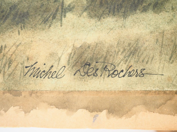 Michel DESROCHERS. "La caumette à Faugères". Aquarelle, signée en bas 