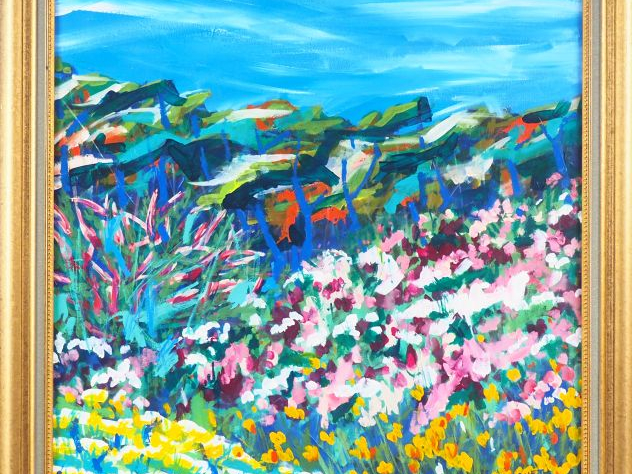 CHARVET. "Paysage fleuri". Huile sur toile, signée en bas à droite. Di