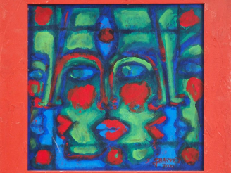 Vente aux enchères CHARVET. "Visage féminin". Huile sur isorel, signée et datée 2000 en b