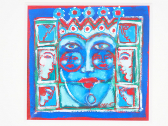 Vente aux enchères CHARVET. "Visages". Gouache sur papier, signée en bas à droite. Dim. (