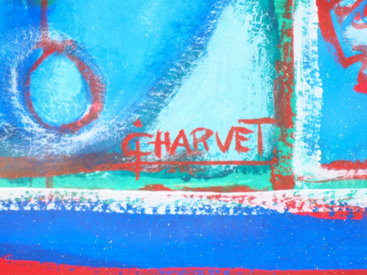 CHARVET. "Visages". Gouache sur papier, signée en bas à droite. Dim. (