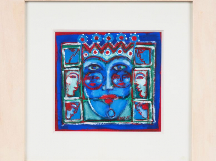 CHARVET. "Visages". Gouache sur papier, signée en bas à droite. Dim. (