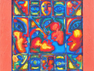 Vente aux enchères CHARVET. "Le baiser". Huile sur isorel, signée et datée 2000 en bas à 