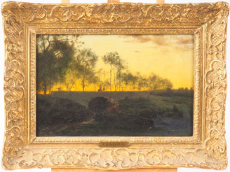 Vente aux enchères Antoine CHINTREUIL. (Attribué à). "Enfants au bord de la rivière".  Hu