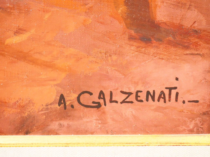 André GALZENATI. "Jeune fille nue au coin du feu". Huile sur toile, si