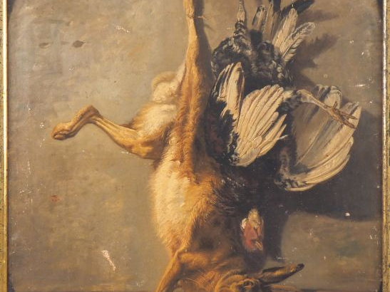 Jules GELIBERT. "trophée de chasse" Huile sur toile, signée en bas à d