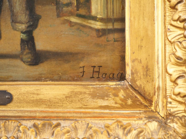 J.P HAAG. "Enfant à la bulle de savon". Huile sur panneau, signée en b