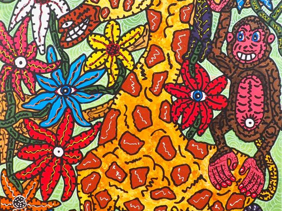 EL KALO. "Girafe". Grande huile sur toile, signée en bas à droite. Dim