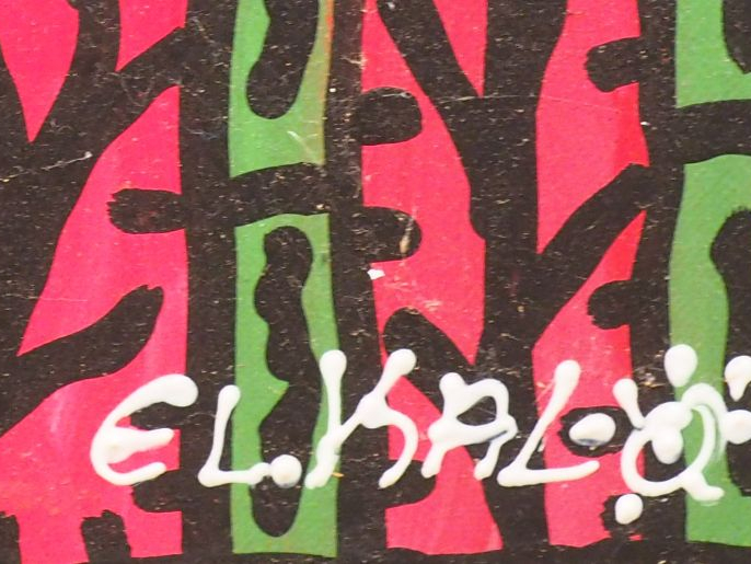 EL KALO. "Girafe". Grande huile sur toile, signée en bas à droite. Dim