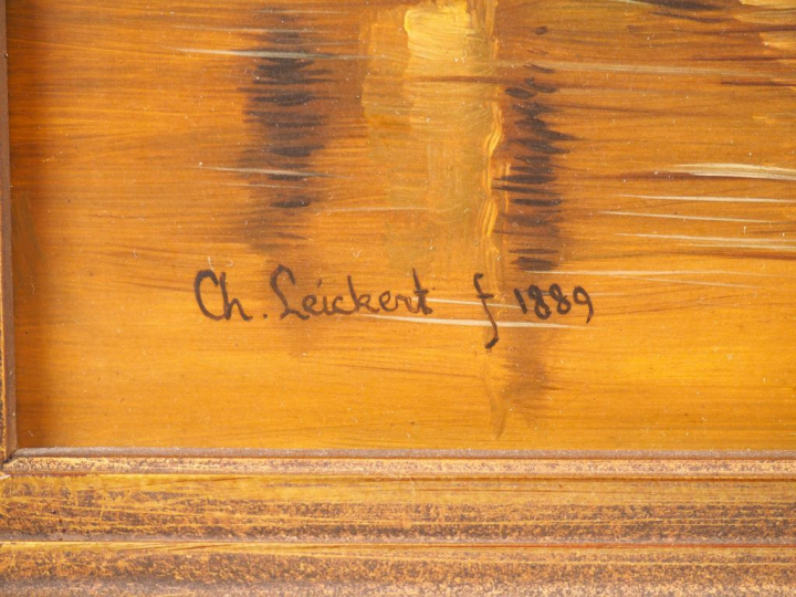 Charles LEICKERT. "Paysage en Hollande". Huile sur panneau, signée et 