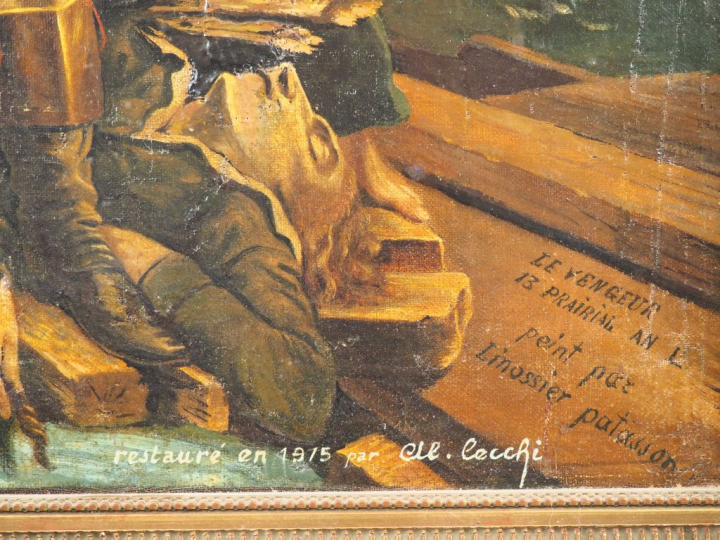 LINOSSIER PATASSON. "Le vengeur". Huile sur carton, signée en bas à dr