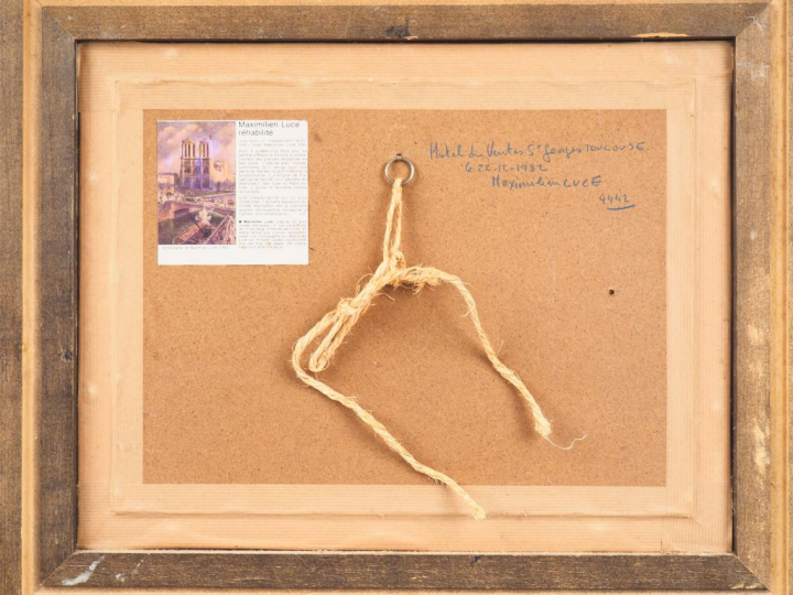 Maximilien LUCE. "paysage". Dessin en couleur, signé en bas à gauche D