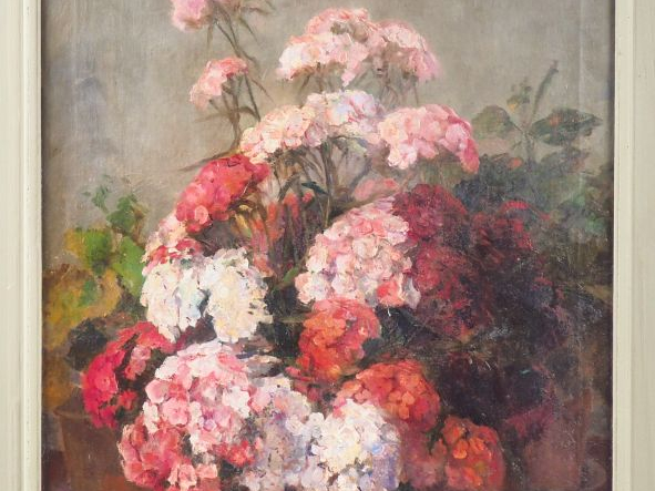 Georges MANZANA PISSARRO. "Bouquet d'hortensias". Huile sur toile, sig