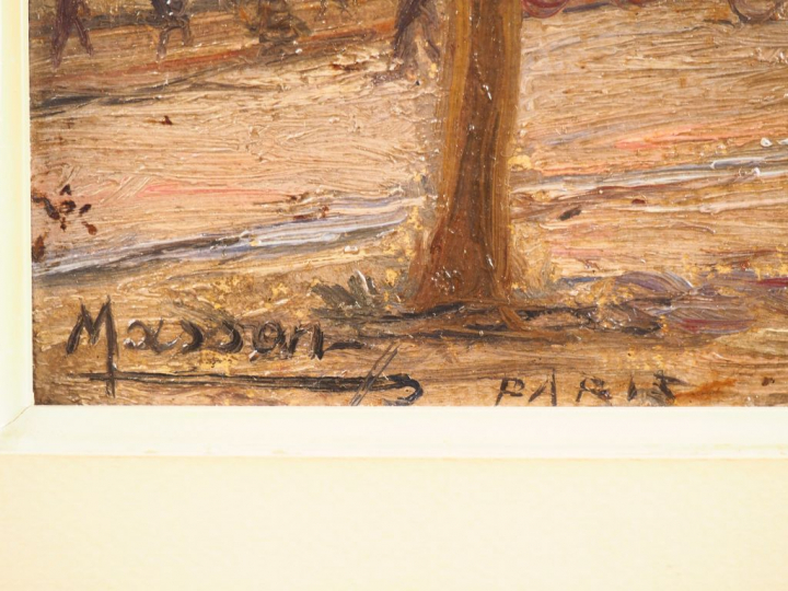 MASSON. "Paris, place de la Madeleine". Huile sur carton, signée en ba
