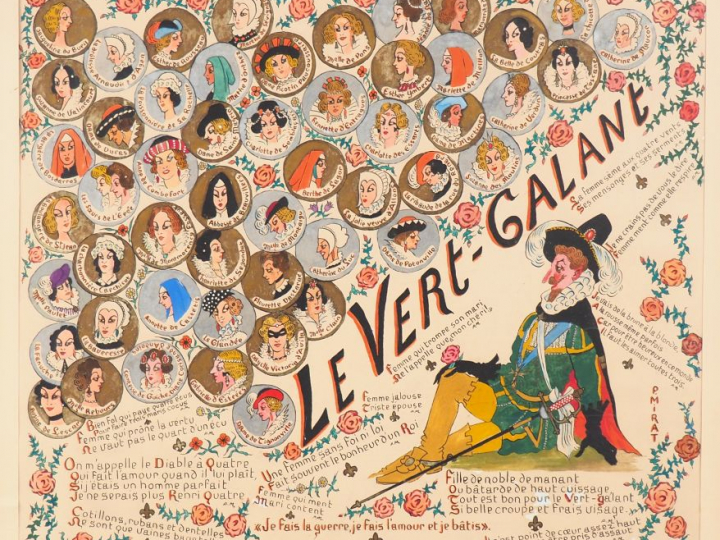 Paul MIRAT. "Le vert galant". Aquarelle monogrammée. Dim. (à vue) : 45