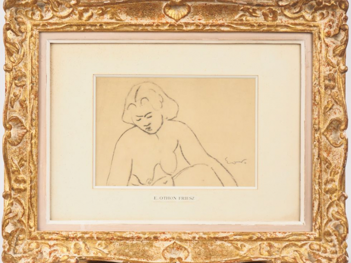 Emile OTHON FRIESZ. "Jeune femme nue" Dessin au crayon gras, signé en 