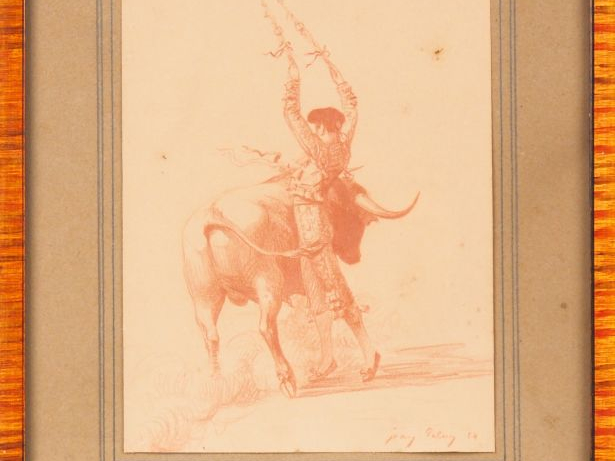 Jean PALUN. "Fioriture aux banderilles. Sanguine, signée et datée en b