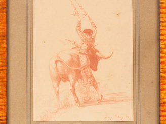 Vente aux enchères Jean PALUN. "Fioriture aux banderilles. Sanguine, signée et datée en b