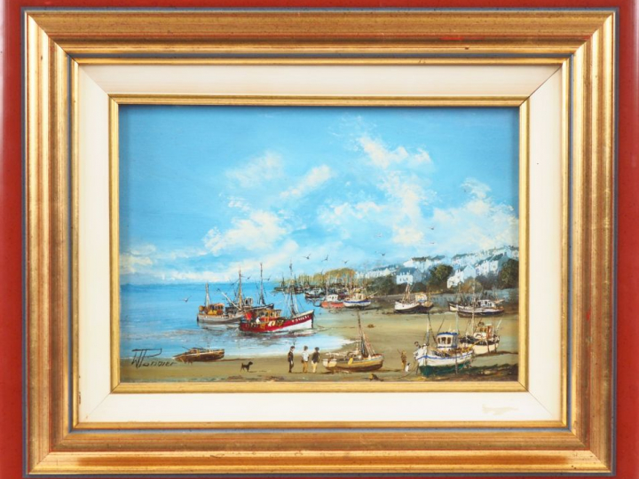 Willy PANIER. "La marée basse". Huile sur panneau, signée en bas à gau