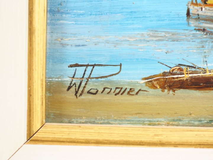 Willy PANIER. "La marée basse". Huile sur panneau, signée en bas à gau