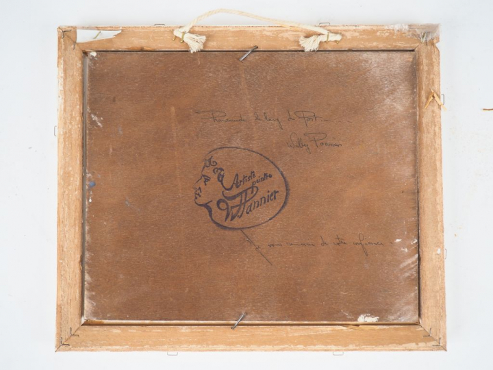 Willy PANNIER. "Promenade le long du port". Huile sur panneau, signée 