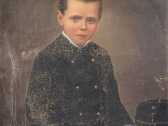 Vente aux enchères J. PROVOST.  "Portrait de cadet". Dim. 65 x 54 cm. Huile sur toile, si