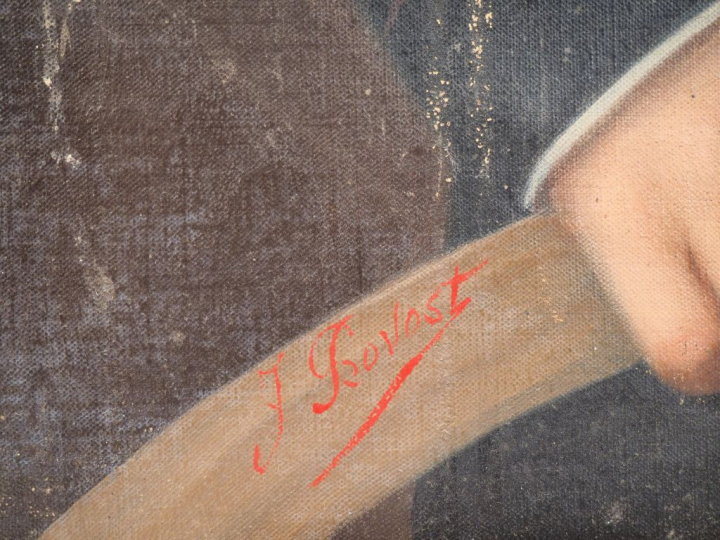 J. PROVOST.  "Portrait de cadet". Dim. 65 x 54 cm. Huile sur toile, si