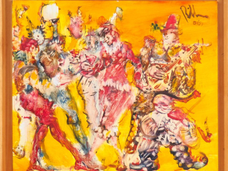 Vente aux enchères Jean Paul PARVILLERS.   "échange de verres, de vers et de notes". Huil