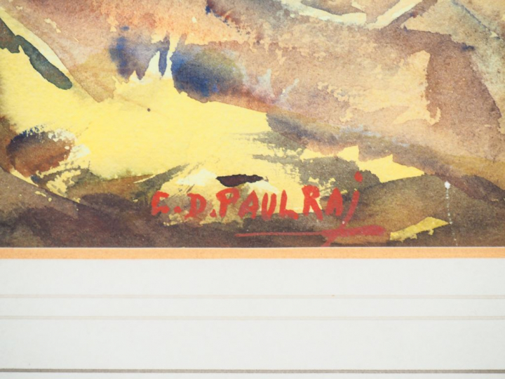 G. D. PAULRAJ. "jeunes femmes sur la route du maduraï". Aquarelle, sig