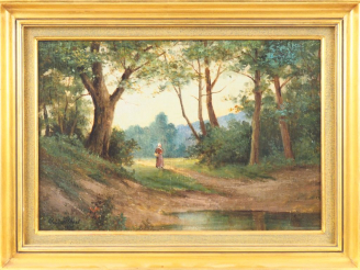 Vente aux enchères Albert PETIT. "La cueillette". Huile sur toile marouflée sur panneau, 