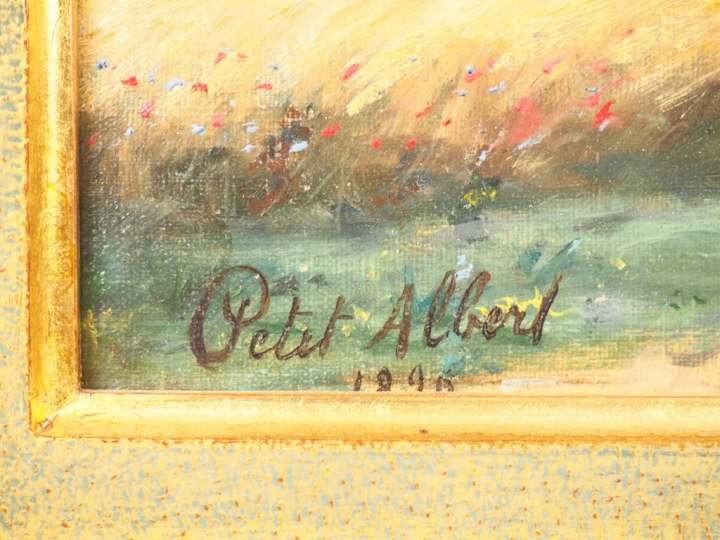 Albert PETIT. "Monastère dans la campagne". Huile sur toile, signée et