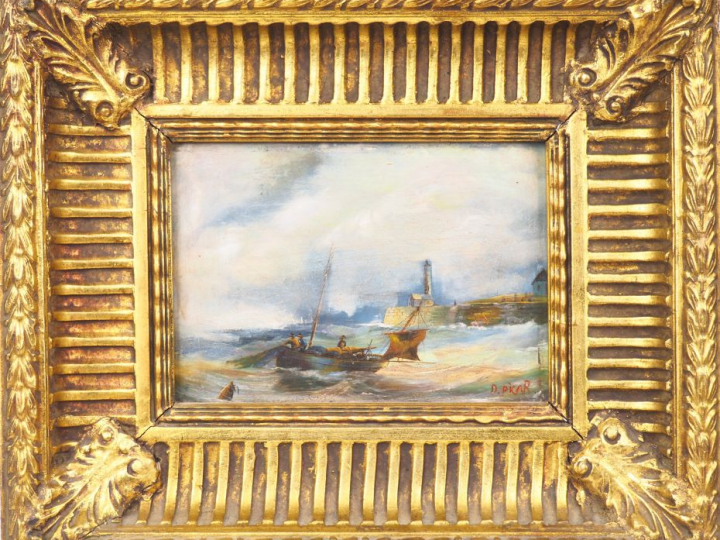 D. PICAR. "Marine" Huile sur panneau, signée en bas à droite. Dim. 13 