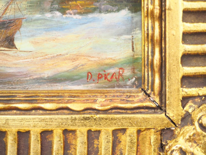 D. PICAR. "Marine" Huile sur panneau, signée en bas à droite. Dim. 13 
