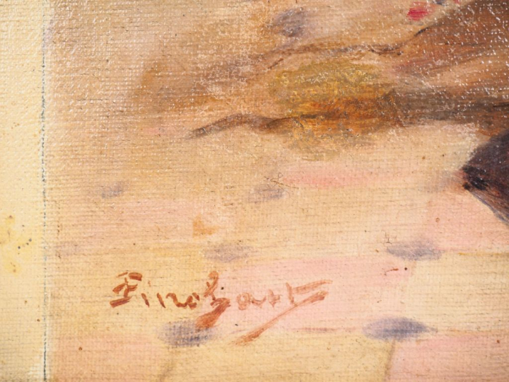 Emile Auguste PINCHART. "Jeune orientale à la cigarette". Huile sur to