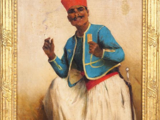 Vente aux enchères Emile Auguste PINCHART. "Portrait d'oriental à la cigarette". Huile su