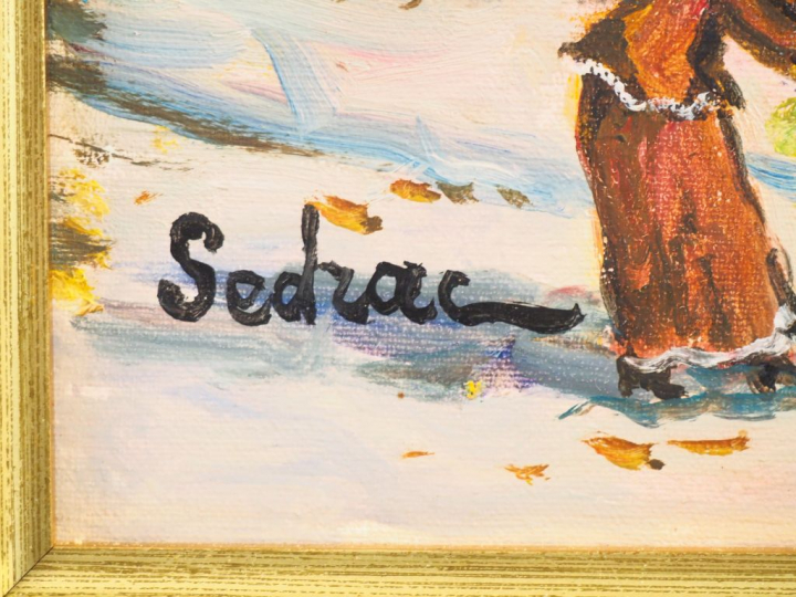 Georges SEDRAC. "Place animée à Paris". Huile sur toile, signée en bas