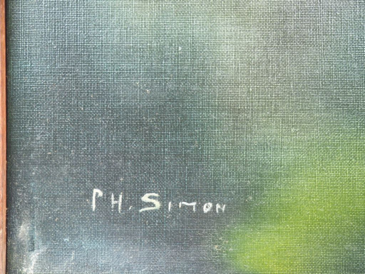 Philippe SIMON. "Paysage abstrait". Huile sur toile, signée en bas à g