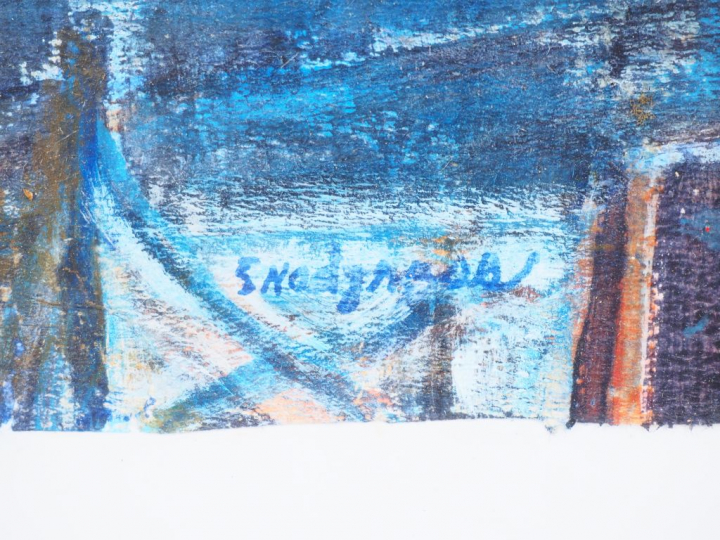 Keneth SNODGRASS. "Vue de ville de bord de mer". Huile sur papier, sig