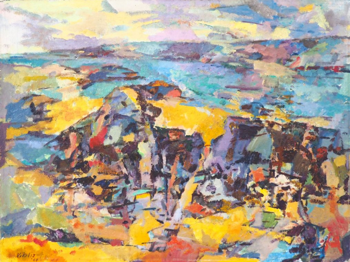 Macario VITALIS. "la baie des Curés, Plestin les grèves en Bretagne" H