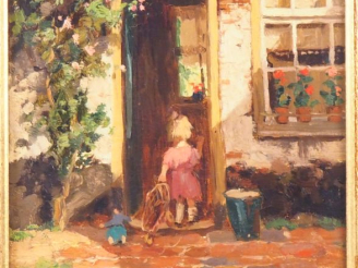 Vente aux enchères Adrie ZWART.   "Fillette au jardin" Huile sur toile, signée en bas à d