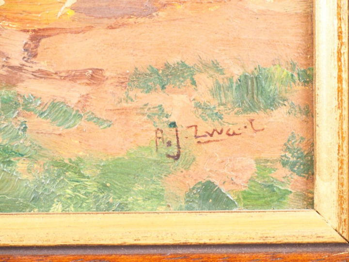 Adrie ZWART.   "Fillette au jardin" Huile sur toile, signée en bas à d