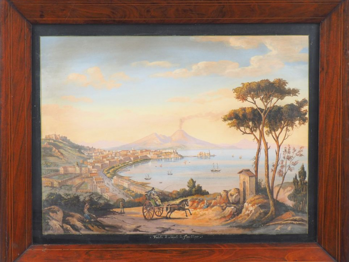 Ecole Napolitaine XIXème. "Vedute di Napoli da Posillipo". Aquarelle g
