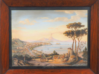 Vente aux enchères Ecole Napolitaine XIXème. "Vedute di Napoli da Posillipo". Aquarelle g