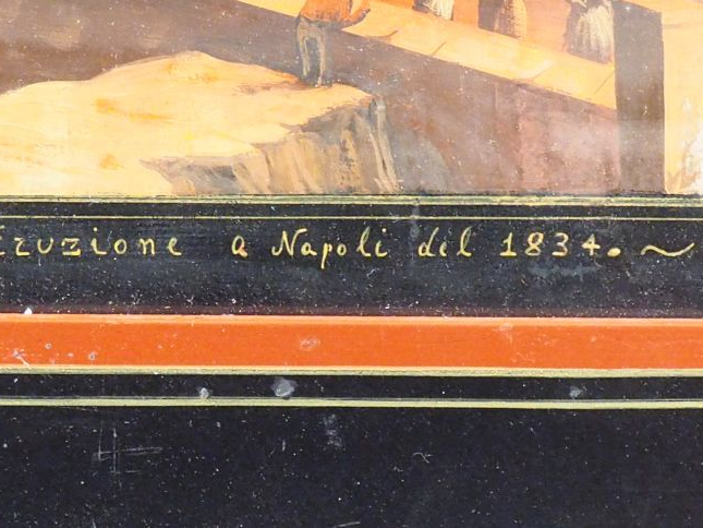Ecole Napolitaine XIXème. "Eruzione a Napoli del 1834". Aquarelle goua