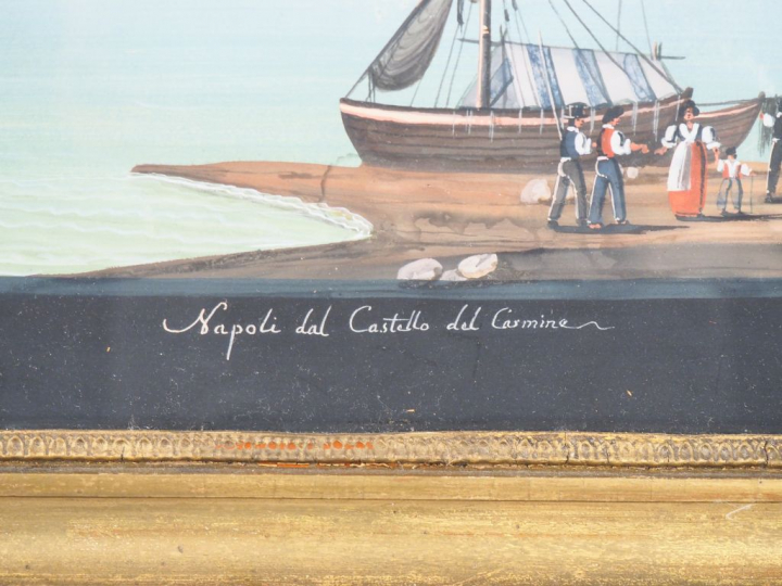 Ecole Napolitaine XIXème. "Napoli dal castello del carmine". Gouache. 