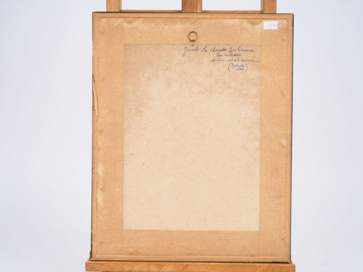 Ecole italienne fin XIXème. "Calèche sicilienne". Gouache Dim. 20,5 x 