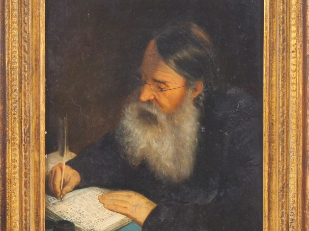 Ecole française XIXème "Le savant". Huile sur carton Dim. 36 x 28 cm (