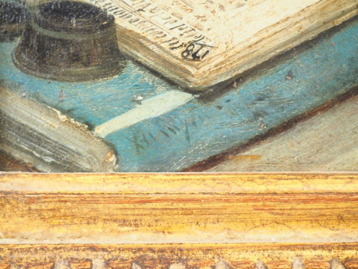 Ecole française XIXème "Le savant". Huile sur carton Dim. 36 x 28 cm (